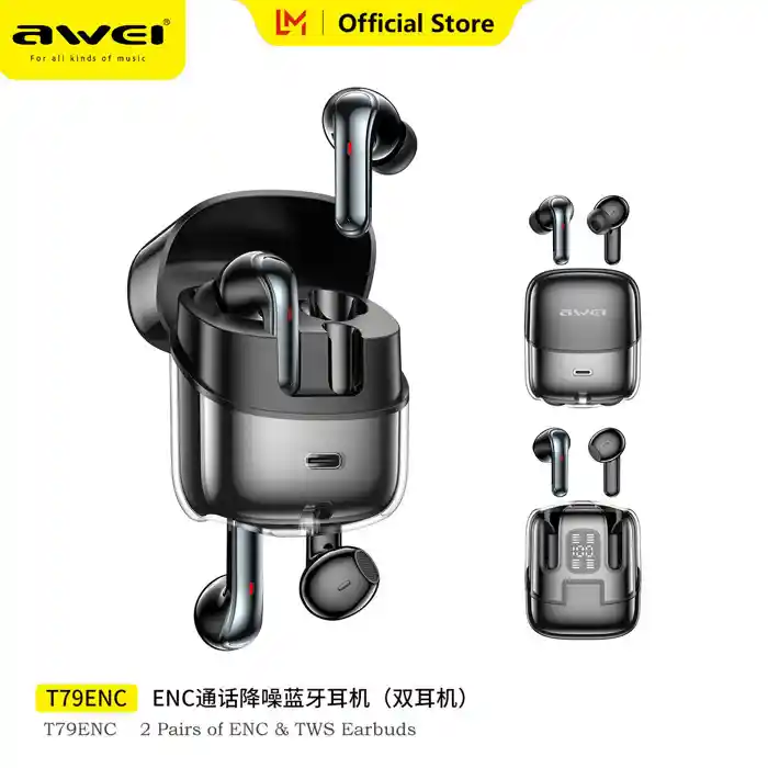 AWEI T79 ENC TWS Call Noise Canceling Original Heavy Bass True Wireless Earbuds